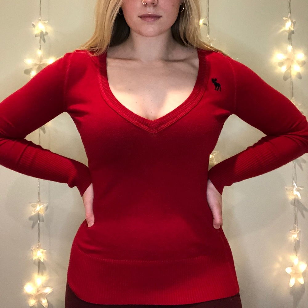 Abercrombie & Fitch red deep v neck sweater